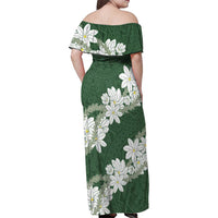 Ia Orana Tahiti Tiare Family Matching Off Shoulder Maxi Dress and Hawaiian Shirt Sage Green Lei - Polynesian Pride