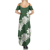 Ia Orana Tahiti Tiare Family Matching Summer Maxi Dress and Hawaiian Shirt Sage Green Lei - Polynesian Pride