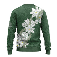 Ia Orana Tahiti Tiare Ugly Christmas Sweater Sage Green Lei - Polynesian Pride