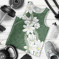 Ia Orana Tahiti Tiare Men Tank Top Sage Green Lei - Polynesian Pride