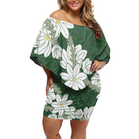 Ia Orana Tahiti Tiare Off Shoulder Short Dress Sage Green Lei - Polynesian Pride