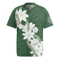 Ia Orana Tahiti Tiare Rugby Jersey Sage Green Lei - Polynesian Pride