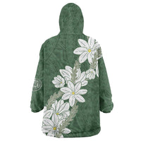 Ia Orana Tahiti Tiare Wearable Blanket Hoodie Sage Green Lei - Polynesian Pride
