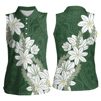 Ia Orana Tahiti Tiare Women Sleeveless Polo Shirt Sage Green Lei - Polynesian Pride