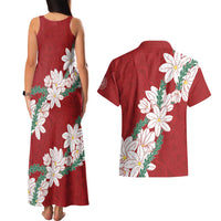 Ia Orana Tahiti Tiare Couples Matching Tank Maxi Dress and Hawaiian Shirt Crimson Lei LT7 - Polynesian Pride