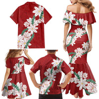 Ia Orana Tahiti Tiare Family Matching Mermaid Dress and Hawaiian Shirt Crimson Lei - Polynesian Pride