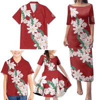 Ia Orana Tahiti Tiare Family Matching Puletasi and Hawaiian Shirt Crimson Lei - Polynesian Pride