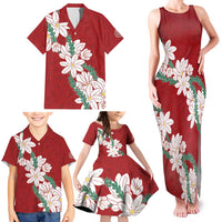 Ia Orana Tahiti Tiare Family Matching Tank Maxi Dress and Hawaiian Shirt Crimson Lei - Polynesian Pride