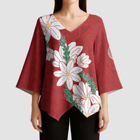 Ia Orana Tahiti Tiare Kimono Sleeve Blouse Crimson Lei - Polynesian Pride