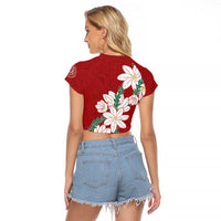 Ia Orana Tahiti Tiare Raglan Cropped T Shirt Crimson Lei - Polynesian Pride