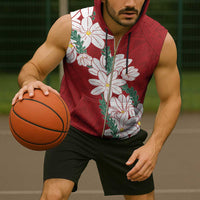 Ia Orana Tahiti Tiare Sleeveless Zip Hoodie Crimson Lei - Polynesian Pride