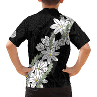 Ia Orana Tahiti Tiare Family Matching Off The Shoulder Long Sleeve Dress and Hawaiian Shirt Black Lei - Polynesian Pride