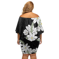 Ia Orana Tahiti Tiare Family Matching Off Shoulder Short Dress and Hawaiian Shirt Black Lei - Polynesian Pride