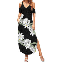 Ia Orana Tahiti Tiare Family Matching Summer Maxi Dress and Hawaiian Shirt Black Lei - Polynesian Pride