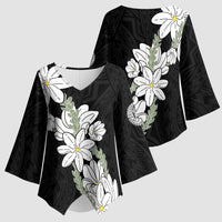 Ia Orana Tahiti Tiare Kimono Sleeve Blouse Black Lei - Polynesian Pride