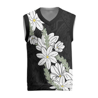 Ia Orana Tahiti Tiare Christmas Knitted V-Neck Vest Black Lei - Polynesian Pride