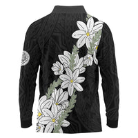 Ia Orana Tahiti Tiare Long Sleeve Polo Shirt Black Lei - Polynesian Pride