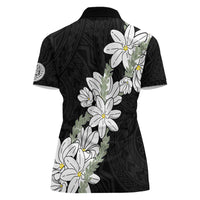 Ia Orana Tahiti Tiare Women Polo Shirt Black Lei - Polynesian Pride