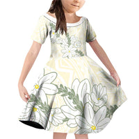 Ia Orana Tahiti Tiare Family Matching Off Shoulder Short Dress and Hawaiian Shirt Lemon Yellow Lei - Polynesian Pride