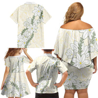 Ia Orana Tahiti Tiare Family Matching Off Shoulder Short Dress and Hawaiian Shirt Lemon Yellow Lei - Polynesian Pride