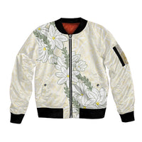 Ia Orana Tahiti Tiare Sleeve Zip Bomber Jacket Lemon Yellow Lei - Polynesian Pride