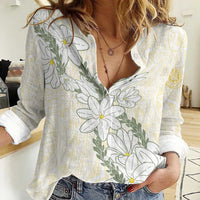 Ia Orana Tahiti Tiare Women Casual Shirt Lemon Yellow Lei - Polynesian Pride