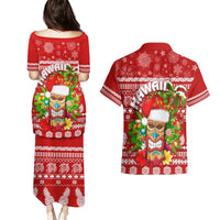 Hawaii Tiki Christmas Couples Matching Puletasi Dress and Hawaiian Shirt Mele Kalikimaka LT7 - Polynesian Pride