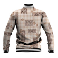 Hawaiian Quilt Tapa On Beige Palaka Motifs Baseball Jacket