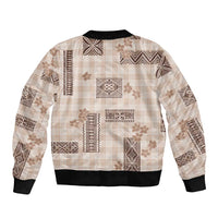 Hawaiian Quilt Tapa On Beige Palaka Motifs Bomber Jacket