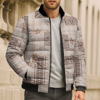 Hawaiian Quilt Tapa On Beige Palaka Motifs Bomber Puffer Jacket