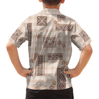 Hawaiian Quilt Tapa On Beige Palaka Motifs Family Matching Off Shoulder Short Dress and Hawaiian Shirt LT7 - Polynesian Pride