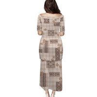 Hawaiian Quilt Tapa On Beige Palaka Motifs Family Matching Puletasi and Hawaiian Shirt LT7 - Polynesian Pride