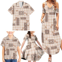 Hawaiian Quilt Tapa On Beige Palaka Motifs Family Matching Summer Maxi Dress and Hawaiian Shirt LT7 - Polynesian Pride
