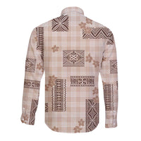 Hawaiian Quilt Tapa On Beige Palaka Motifs Long Sleeve Button Shirt