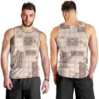 Hawaiian Quilt Tapa On Beige Palaka Motifs Men Tank Top