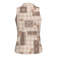 Hawaiian Quilt Tapa On Beige Palaka Motifs Women Sleeveless Polo Shirt