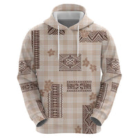 Hawaiian Quilt Tapa On Beige Palaka Motifs Zip Hoodie