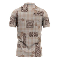 Hawaiian Quilt Tapa On Beige Palaka Motifs Zipper Polo Shirt
