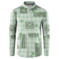 Hawaiian Quilt Tapa On Pastel Mint Palaka Motifs Button Sweatshirt