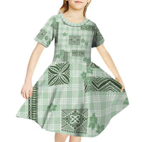 Hawaiian Quilt Tapa On Pastel Mint Palaka Motifs Kid Short Sleeve Dress