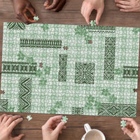 Hawaiian Quilt Tapa On Pastel Mint Palaka Motifs Puzzle