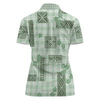 Hawaiian Quilt Tapa On Pastel Mint Palaka Motifs Women Polo Shirt