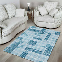 Hawaiian Quilt Tapa On Cold Blue Palaka Motifs Area Rug