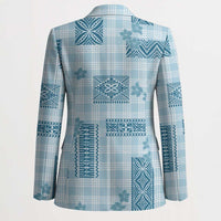 Hawaiian Quilt Tapa On Cold Blue Palaka Motifs Blazer