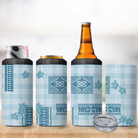 Hawaiian Quilt Tapa On Cold Blue Palaka Motifs 4 in 1 Can Cooler Tumbler
