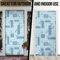 Hawaiian Quilt Tapa On Cold Blue Palaka Motifs Door Cover