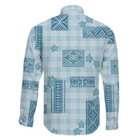 Hawaiian Quilt Tapa On Cold Blue Palaka Motifs Family Matching Off Shoulder Maxi Dress and Hawaiian Shirt LT7 - Polynesian Pride