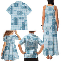 Hawaiian Quilt Tapa On Cold Blue Palaka Motifs Family Matching Tank Maxi Dress and Hawaiian Shirt LT7 - Polynesian Pride