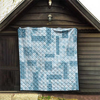 Hawaiian Quilt Tapa On Cold Blue Palaka Motifs Quilt