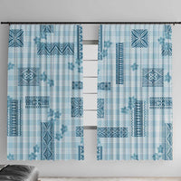 Hawaiian Quilt Tapa On Cold Blue Palaka Motifs Window Curtain